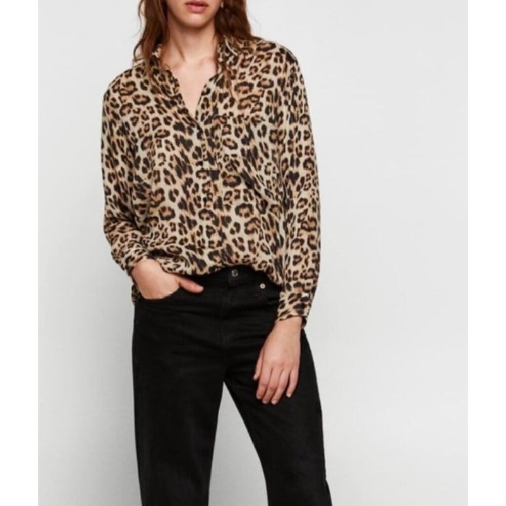 Zara Leopard Cheetah Print Button Down Oversized … - image 1
